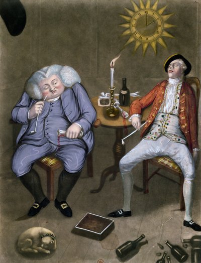 O Sólido Prazer de Garrafa e Amigo, 1774 (cor lito aumentada com guache) de English School