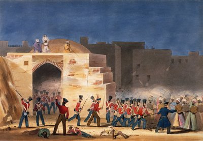 A tomada de Ghuznee, dentro da vista da passagem em 1839, primeira guerra afegã de English School