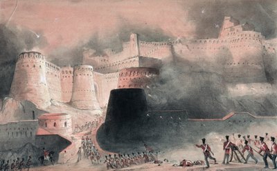 O ataque do Portão de Cabul em 1839 (wc e lápis sobre papel) de English School