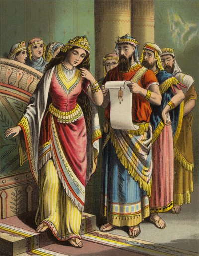 A História da Rainha Esther: A desgraça de Vashti (cor litho) de English School
