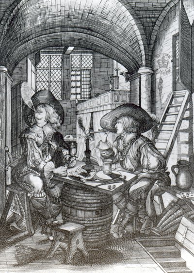 A Facção de Sucklington, ou (Sucklings) Roaring Boyes, impressa em 1641 (gravura) de English School