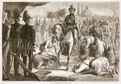 A rendição de Moolraj, ilustração de Cassells Illustrated History of England de English School