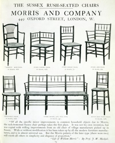 As cadeiras Sussex Rush-Seated, feitas por Morris and Company de English School