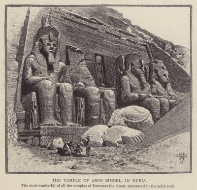 O Templo de Aboo Simbel, em Núbia (gravura) de English School