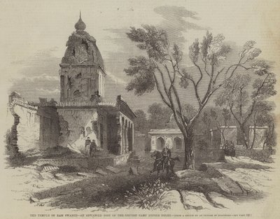 The Temple of Ram Swamee, um Posto Avançado do Campo Britânico antes de Delhi (gravura) de English School