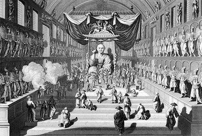 O Templo dos Dez Mil Ídolos no Japão, gravado por A. Thorn, de "World Religion", publicado por A. Fullarton & Co de English School