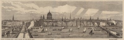 O Thames Embankment no lado norte do Tamisa do Palácio de Westminster até a Ponte Blackfriars de English School
