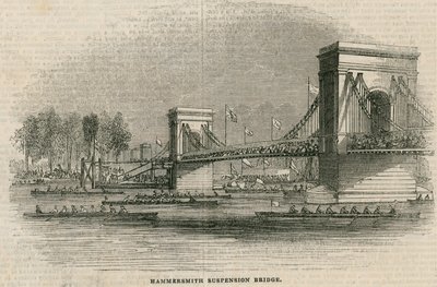 The Thames Regatta, barcos prestes a passar por baixo da Hammersmith Bridge de English School