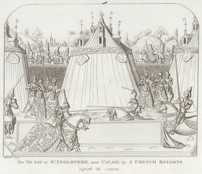 O campo de inclinação em St. Inglevere, perto de Calais, por 3 cavaleiros franceses, contra todos os cantos de English School