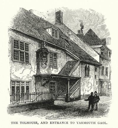 The Tolhouse, e entrada para a prisão de Yarmouth (gravura) de English School
