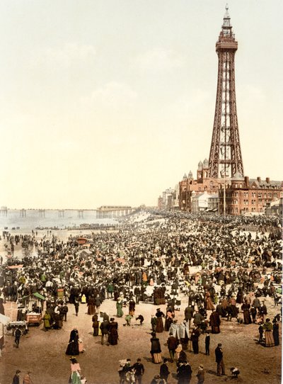 A torre e a praia, Blackpool (foto colorida à mão) de English School