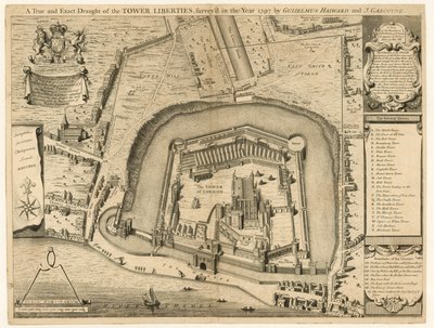 A Torre de Londres pesquisada em 1597 de English School