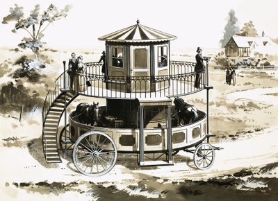 The Treadmill Bus, inventado em 1824 por William Francis Snowdon de English School