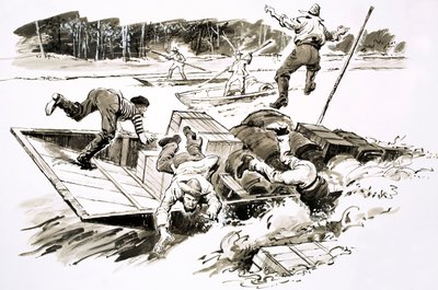 Os Caçadores de Tesouros: Klondike Stampede (guache sobre papel) de English School