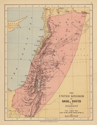 O Reino Unido de Saul, David e Salomão (litografia a cores) de English School