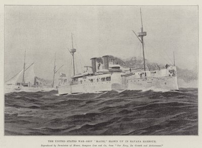 O navio de guerra dos Estados Unidos "Maine", explodiu no porto de Havana (litho) de English School