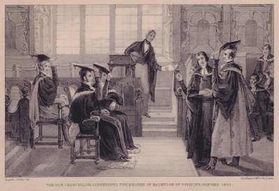 O vice-chanceler conferindo o grau de Bacharel em Divindade, Oxford, 1842 de English School