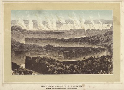 The Victoria Falls of the Zambesi, chamada pelos nativos Mosyoatunya, Smoke-sounding (gravura colorida) de English School
