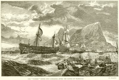 A Vitória rebocada para Gibraltar após a Batalha de Trafalgar de English School
