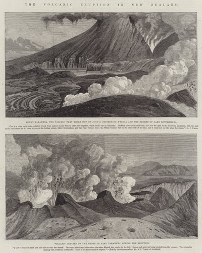 A Erupção Vulcânica na Nova Zelândia (gravura) de English School