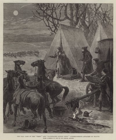The War, Camp of the "Times" e "Illustrated London News" Correspondents attacked by Wolves (gravura) de English School