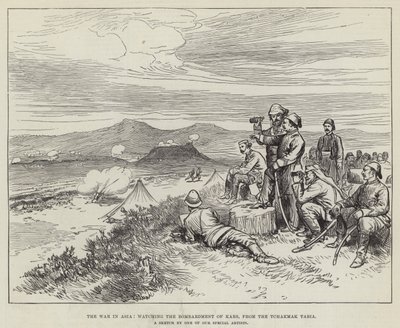 A Guerra na Ásia, assistindo ao Bombardeamento de Kars, da Tchakmak Tabia (gravura) de English School