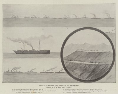 A Guerra na Ásia Oriental, Esboços ao largo de Wei-Hai-Wei (litho) de English School