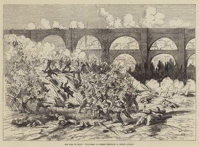 A Guerra na Espanha, Voluntários de Teruel repelindo um Ataque de Carlist (gravura) de English School