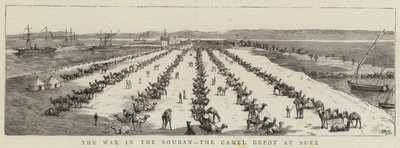 A Guerra no Soudan, o Depósito de Camelos no Suez (gravura) de English School