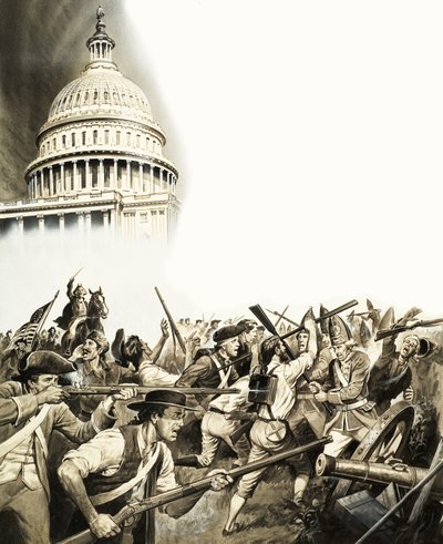 A Guerra da Independência mais, no topo, o prédio do Congresso de English School