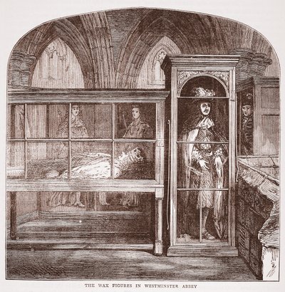 As figuras de cera na Abadia de Westminster, c.1880 de English School