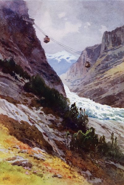O teleférico Wetterhorn Aerial Railway, Suíça (lito colorido) de English School