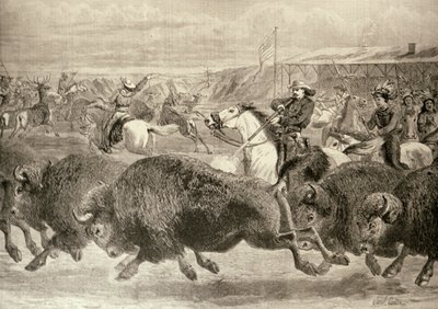O &39;Velho Oeste&39; na Grande Exposição Americana: Bison Bison and Wapiti Deer, de &39;The Illustrated London News&39;, 18 de junho de 1887 de English School