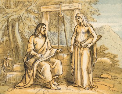 A Mulher de Samaria (gravura colorida) de English School