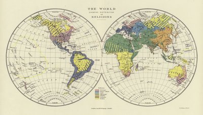 O mundo mostrando a distribuição das religiões de English School