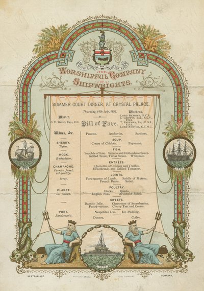 The Venerious Company of Shipwrights Jantar de corte de verão (chromolitho) de English School