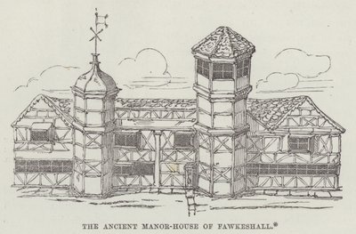 A antiga casa senhorial de Fawkeshall (gravura) de English School