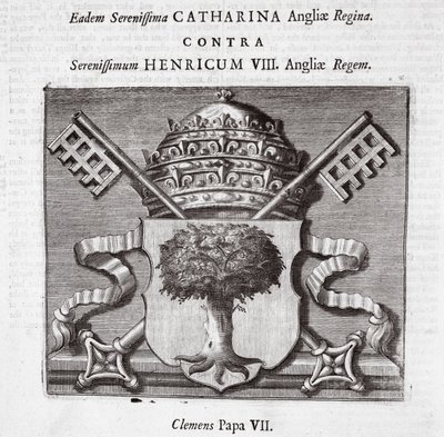Os braços do Papa Clemente VII, ilustração de Atos e Monumentos de John Foxe, nona edição, pub. 1684 de English School