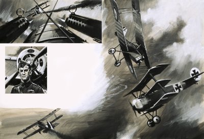 A batalha entre as SE5 britânicas e Werner Voss em seu triplano Fokker de English School