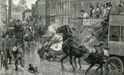A batalha das ruas de Londres - Ludgate Hill em um dia escorregadio de English School