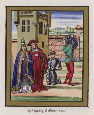 A decapitação de Sir Silvester Budes (gravura colorida) de English School