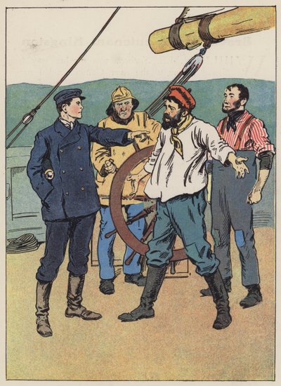 O capitão mantém os marinheiros em ordem (cor litho) de English School