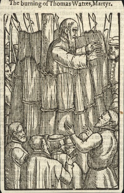 A queima de Thomas Wattes, Mártir (gravura) de English School