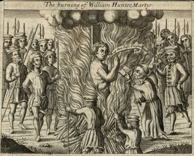 A queima de William Hunter, mártir (gravura) de English School