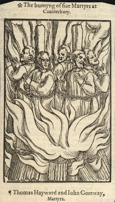 A queima de cinco mártires em Cantuária (gravura) de English School