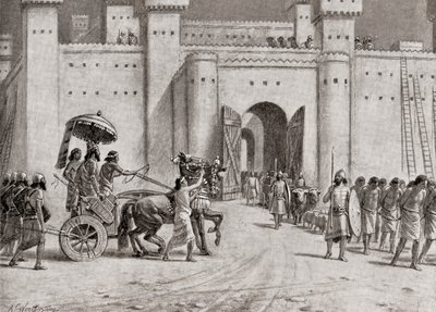 A tomada de Damasco em 732 a.C. por Tiglate-Pileser III, da História das Nações de Hutchinson, pub.1915 de English School