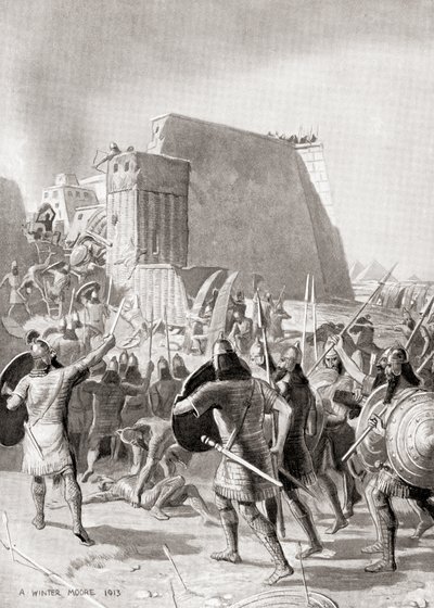 A captura de Memphis, Egipto pelo rei Assírio Esarhaddon, 671 a.C., de Hutchinson