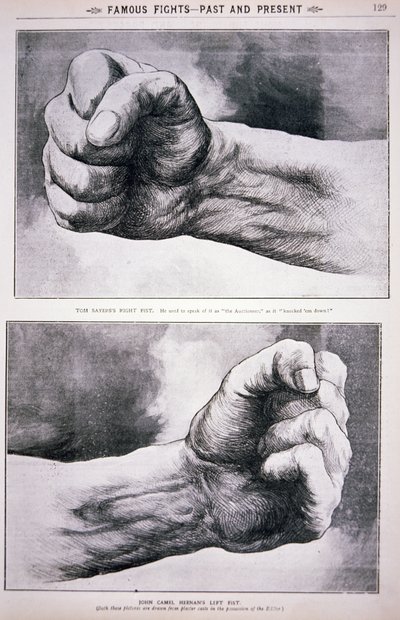 Os punhos cerrados de Tom Sayers e John Heenan (litho) de English School