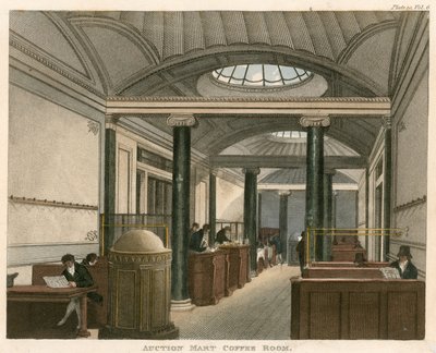 A sala de café do leilão Mart, St Bartholomews Lane, Londres de English School