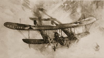 A chegada do grande avião de combate: o biplano alemão de tamanho duplo que os pilotos britânicos contrataram, de The Illustrated War News de English School